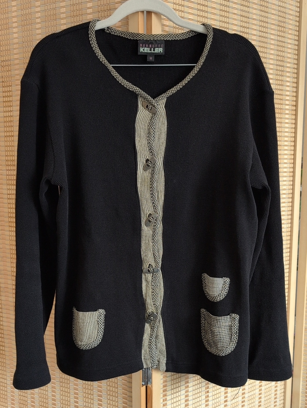 Nannette Black Cardigan with Cream Contrast Trim